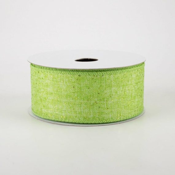 Fabric Ribbon |   1.5" Glitter Printed Muslin Ribbon: Lime (10 Yards) Fabric Ribbon Fabric Ribbon