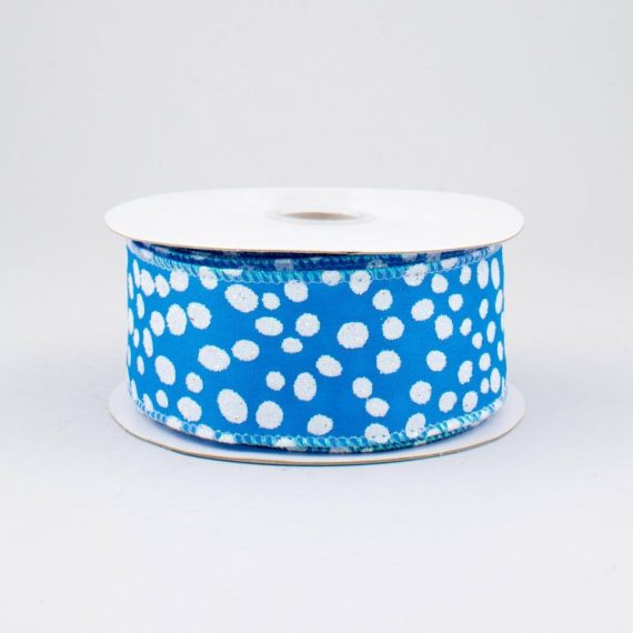 Fabric Ribbon |   1.5" Glitter Snow Ribbon: Blue (10 Yards) Fabric Ribbon Blue,White