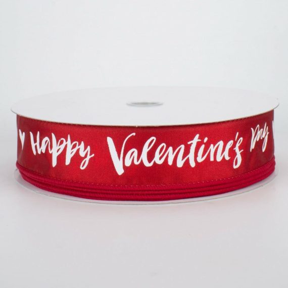 Fabric Ribbon |   1.5" Happy Valentine’s Day Ribbon: Red (50 Yards) Fabric Ribbon Fabric Ribbon