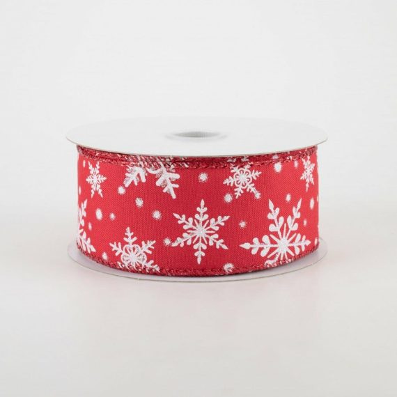 Fabric Ribbon |   1.5" Iridescent Snowflake Ribbon: Red (10 Yards) Fabric Ribbon Fabric Ribbon