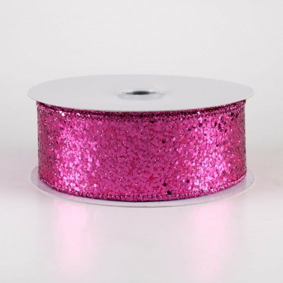 Fabric Ribbon |   1.5" Large Glitter Ribbon: Fuchsia (10 Yards) Fabric Ribbon Fabric Ribbon