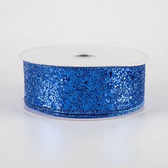 Fabric Ribbon |   1.5" Large Glitter Ribbon: Royal Blue (10 Yards) Fabric Ribbon Fabric Ribbon