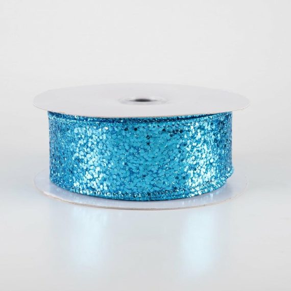 Fabric Ribbon |   1.5" Large Glitter Ribbon: Turquoise (10 Yards) Fabric Ribbon Fabric Ribbon