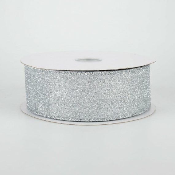 Fabric Ribbon |   1.5" Lustrous Glitter Ribbon: Silver (10 Yards) Fabric Ribbon Fabric Ribbon