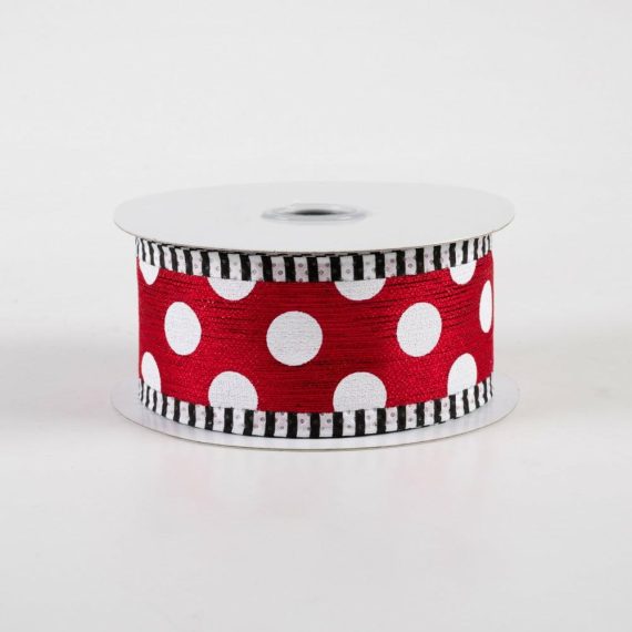 Fabric Ribbon |   1.5" Medium Polka Dot Stripe Edge Ribbon: Red & White (10 Yards) Fabric Ribbon Fabric Ribbon