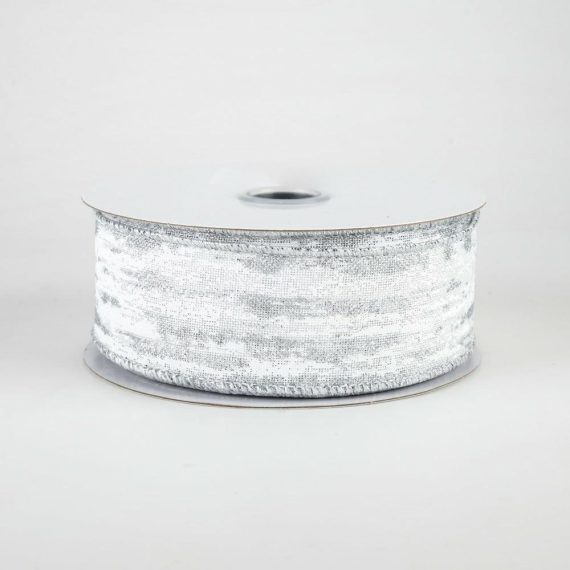 Fabric Ribbon |   1.5" Metallic Glitter Snow Ribbon: White & Silver (10 Yards) Fabric Ribbon Fabric Ribbon