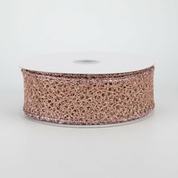 Fabric Ribbon |   1.5" Metallic Glitter Webbing Ribbon: Rose Gold (10 Yards) Fabric Ribbon Fabric Ribbon