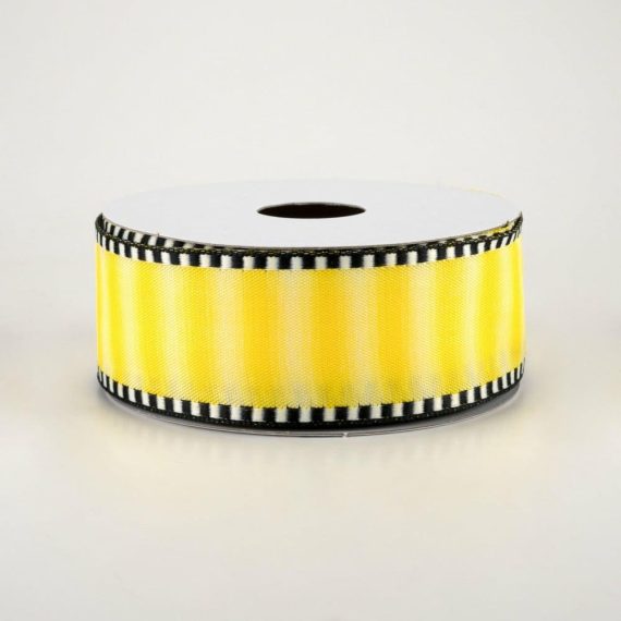 Fabric Ribbon |   1.5" Ombré Stripe With Black & White Edge Ribbon: Yellow (10 Yards) Fabric Ribbon Fabric Ribbon