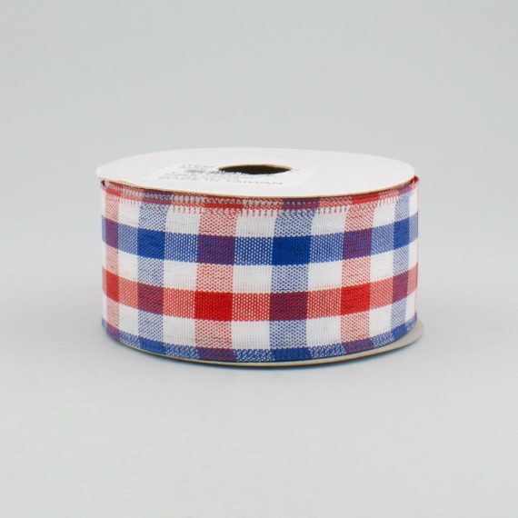 Fabric Ribbon |   1.5" Patriotic Gingham Plaid Ribbon: Red, White & Blue (10 Yards) Fabric Ribbon Fabric Ribbon