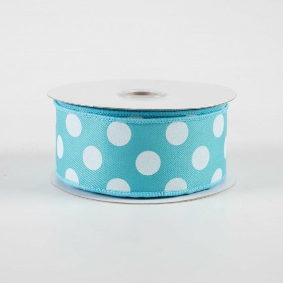 Fabric Ribbon |   1.5" Polka Dots Ribbon: Turquoise & White (10 Yards) Fabric Ribbon Blue,White,Turquoise