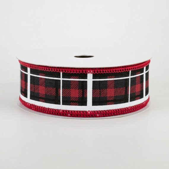 Fabric Ribbon |   1.5" Print Plaid Ribbon: Black, Red, White (10 Yards) Fabric Ribbon Black,White,Red