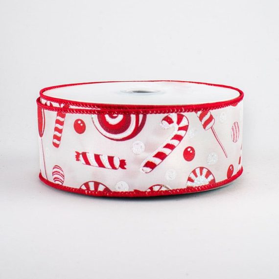 Fabric Ribbon |   1.5" Red & White Candy Ribbon (10 Yards) Fabric Ribbon Fabric Ribbon