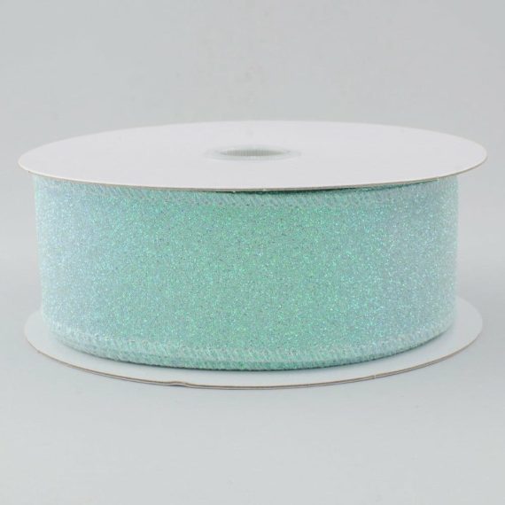 Fabric Ribbon |   1.5" Satin Glitter Ribbon: Aqua (10 Yards) Fabric Ribbon Aqua Blue