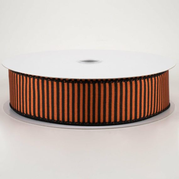 Fabric Ribbon |   1.5" Satin Horizontal Thin Stripes Ribbon: Orange & Black (50 Yards) Fabric Ribbon Black,Orange