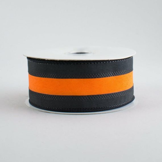 Fabric Ribbon |   1.5" Satin Team Stripe Ribbon: Black & Orange (10 Yards) Fabric Ribbon Black,Orange