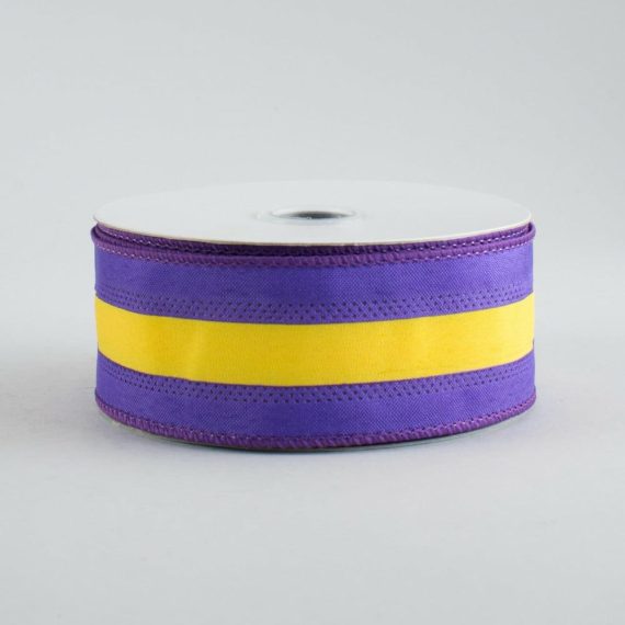 Fabric Ribbon |   1.5" Satin Team Stripe Ribbon: Purple & Gold (10 Yards) Fabric Ribbon Fabric Ribbon