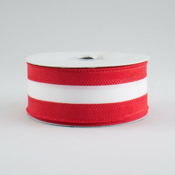 Fabric Ribbon |   1.5" Satin Team Stripe Ribbon: Red & White (10 Yards) Fabric Ribbon Fabric Ribbon