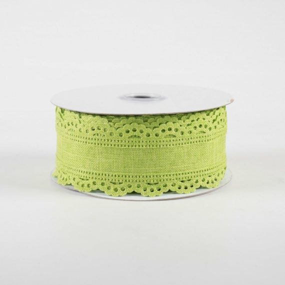 Fabric Ribbon |   1.5" Scalloped Edge Ribbon: Lime Green (10 Yards) Fabric Ribbon Fabric Ribbon