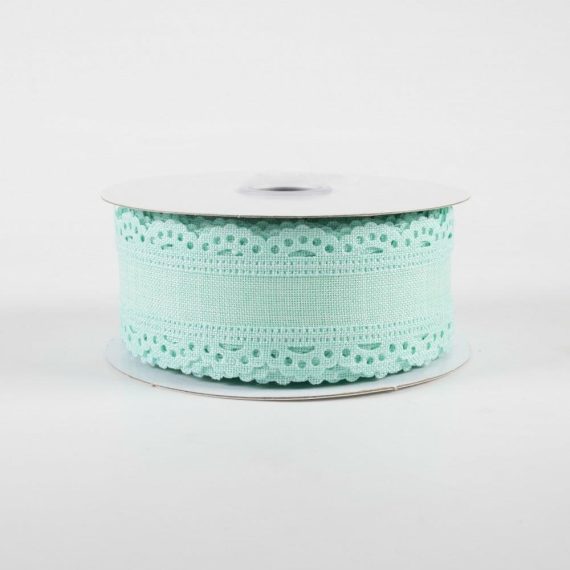 Fabric Ribbon |   1.5" Scalloped Edge Ribbon: Mint Green (10 Yards) Fabric Ribbon Fabric Ribbon