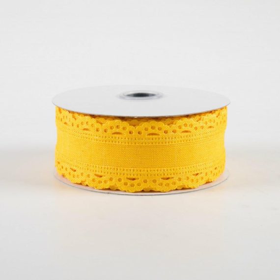 Fabric Ribbon |   1.5" Scalloped Edge Ribbon: Sun Yellow (10 Yards) Fabric Ribbon Fabric Ribbon