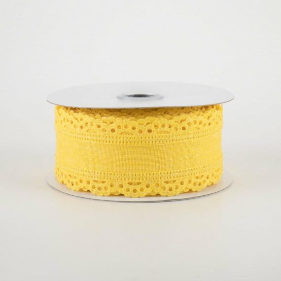 Fabric Ribbon |   1.5" Scalloped Edge Ribbon: Yellow (10 Yards) Fabric Ribbon Fabric Ribbon