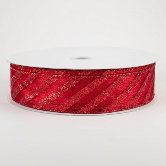 Fabric Ribbon |   1.5" Sheer & Metallic Red Candy Cane Stripe Ribbon (50 Yards) Fabric Ribbon Fabric Ribbon