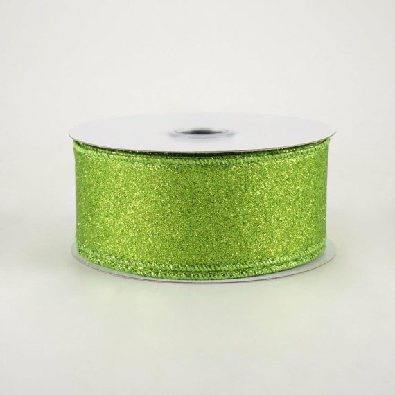 Fabric Ribbon |   1.5" Shimmer Glitter Ribbon: Lime Green (10 Yards) Fabric Ribbon Fabric Ribbon