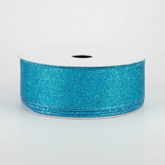 Fabric Ribbon |   1.5" Shimmer Glitter Ribbon: Turquoise (10 Yards) Fabric Ribbon Blue,Turquoise