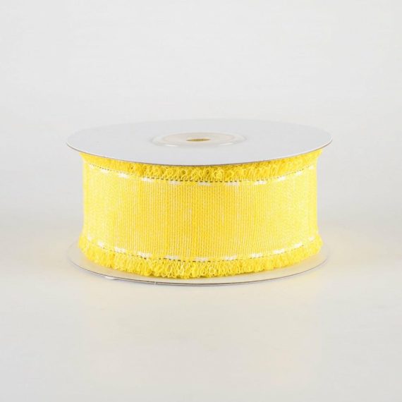 Fabric Ribbon |   1.5" Slub Fuzzy Edge Ribbon: Yellow & White (10 Yards) Fabric Ribbon Fabric Ribbon