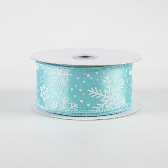 Fabric Ribbon |   1.5" Snowflakes On Satin Ribbon: Ice Blue & White (10 Yards) Fabric Ribbon Blue,White