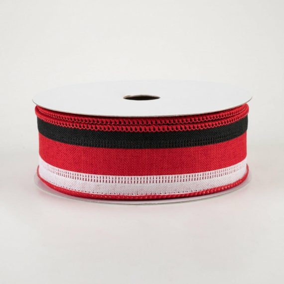 Fabric Ribbon |   1.5" Stripe Ribbon: Black, Red, White (10 Yards) Fabric Ribbon Fabric Ribbon