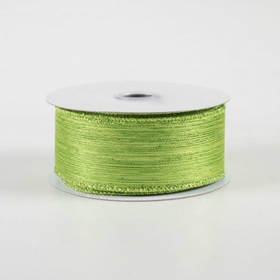 Fabric Ribbon |   1.5" Vertical Metallic Stripe Ribbon: Lime Green (10 Yards) Fabric Ribbon Fabric Ribbon