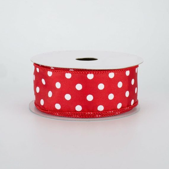 Fabric Ribbon |   1.5" White Polka Dot Ribbon: Red (10 Yards) Fabric Ribbon Fabric Ribbon