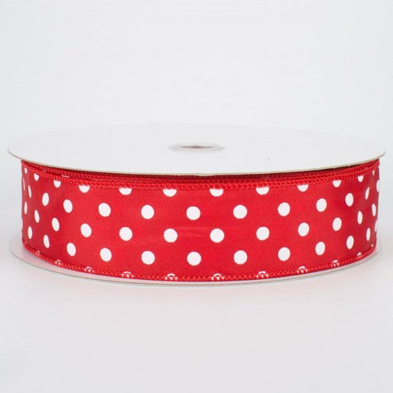 Fabric Ribbon |   1.5" White Polka Dot Ribbon: Red (50 Yards) Fabric Ribbon Fabric Ribbon