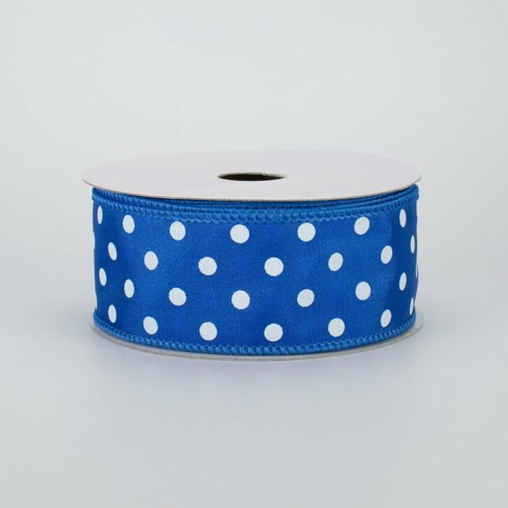 Fabric Ribbon |   1.5" White Polka Dot Ribbon: Royal Blue (10 Yards) Fabric Ribbon Fabric Ribbon