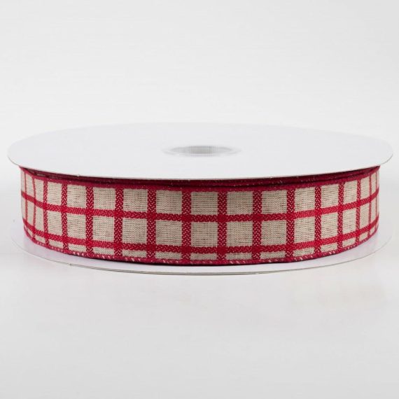 Fabric Ribbon |   1.5" Woven Trellis Ribbon: Red On Natural (50 Yards). Fabric Ribbon Beige,Red,Tan