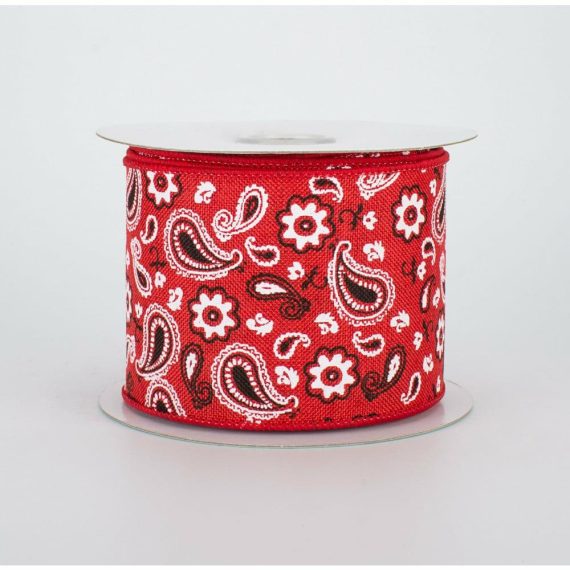 Fabric Ribbon |   2.5" Bandana Print Canvas Ribbon: Red (10 Yards) Fabric Ribbon Fabric Ribbon