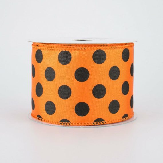 Fabric Ribbon |   2.5" Big Polka Dot Ribbon: Orange & Black (10 Yards) Fabric Ribbon Black,Orange