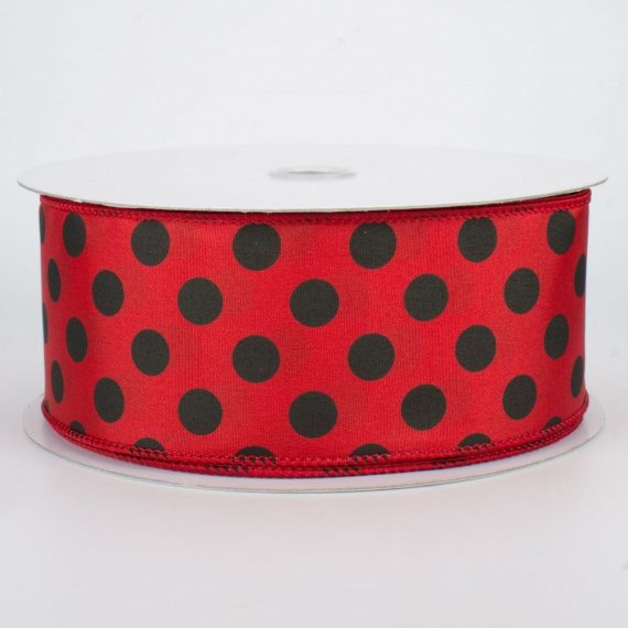 Fabric Ribbon |   2.5" Big Polka Dot Ribbon: Red & Black (50 Yards) Fabric Ribbon Fabric Ribbon