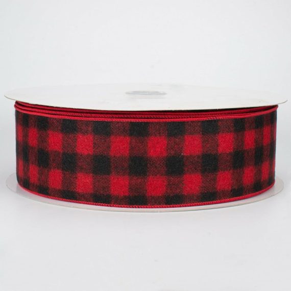 Fabric Ribbon |   2.5" Black & Red Flannel Buffalo Plaid Ribbon (50 Yards) Fabric Ribbon Fabric Ribbon