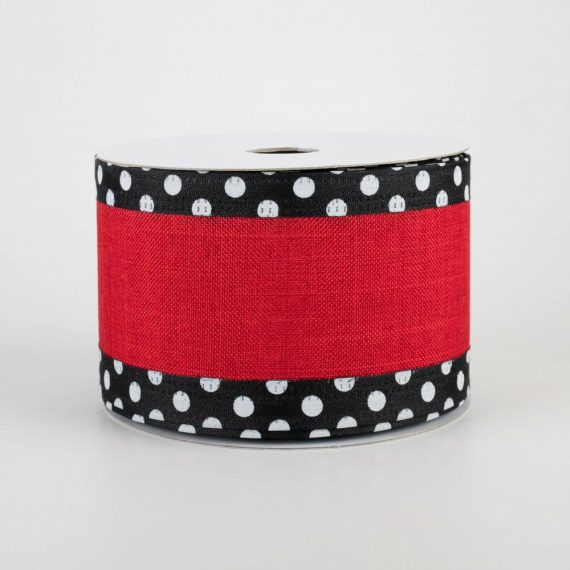 Fabric Ribbon |   2.5" Black & White Polka Dot Edge Ribbon: Red (10 Yards) Fabric Ribbon Black,White,Red