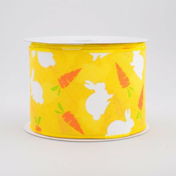 Fabric Ribbon |   2.5" Bunny & Carrots Woven Ribbon: Yellow (10 Yards) Fabric Ribbon Fabric Ribbon