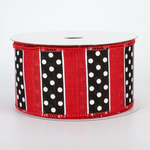 Fabric Ribbon |   2.5" Bw Polka Dot Stripes Ribbon: Red (10 Yards) Fabric Ribbon Black,White,Red