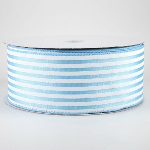 Fabric Ribbon |   2.5" Cabana Stripes Ribbon: White On Light Blue (50 Yards) Fabric Ribbon Blue,White