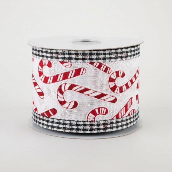 Fabric Ribbon |   2.5" Candy Canes Gingham Edge Ribbon (10 Yards) Fabric Ribbon Black,White,Red