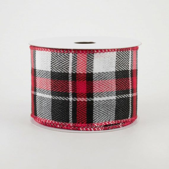 Fabric Ribbon |   2.5" Chesire Plaid Ribbon: Black, Red, White (10 Yards) Fabric Ribbon Black,White,Red