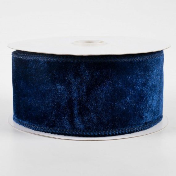 Fabric Ribbon |   2.5" Deluxe Velvet Satin Backing Ribbon: Navy Blue (10 Yards) Fabric Ribbon Blue,Navy