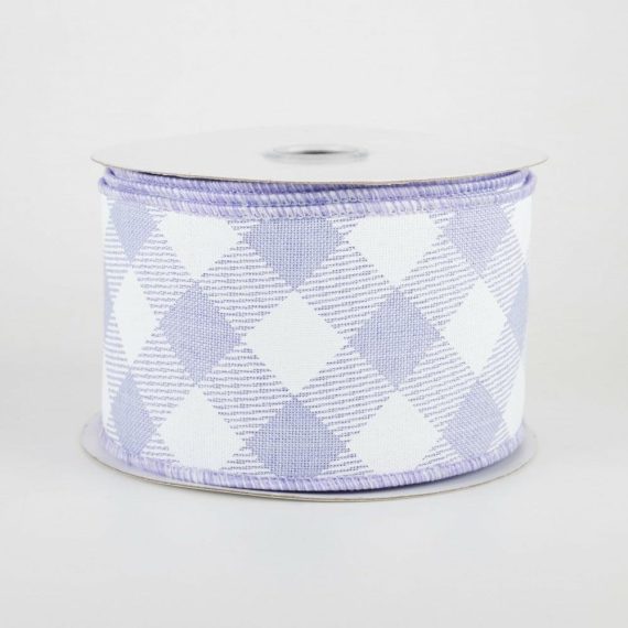 Fabric Ribbon |   2.5" Diagonal Check Ribbon: Light Lavender & White (10 Yards) Fabric Ribbon Fabric Ribbon