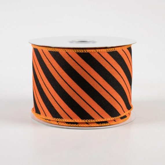 Fabric Ribbon |   2.5" Diagonal Line Ribbon: Orange & Black (10 Yards) Fabric Ribbon Black,Orange