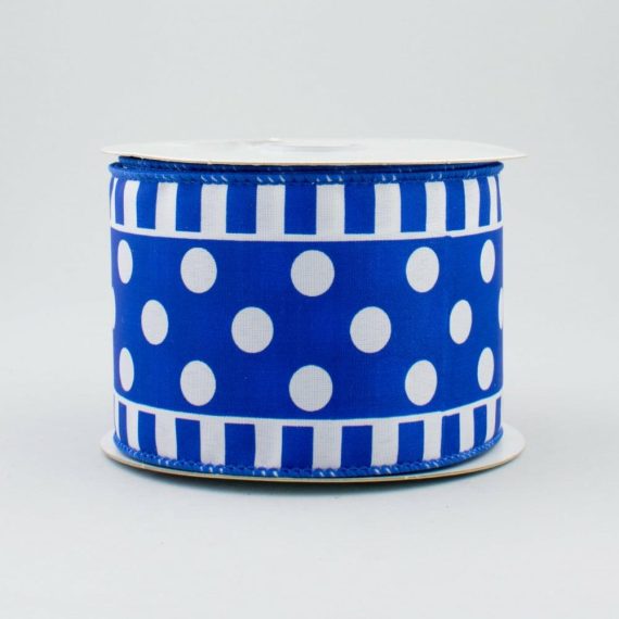 Fabric Ribbon |   2.5" Dots & Stripes Satin Ribbon: Blue & White (10 Yards) Fabric Ribbon Blue,White